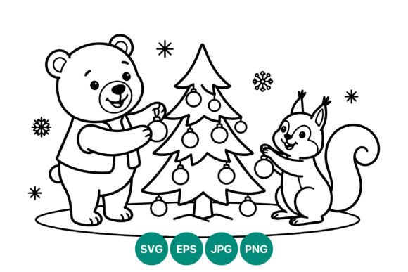 Bear and Squirrel Christmas Tree: Illustrations for Brand Identity