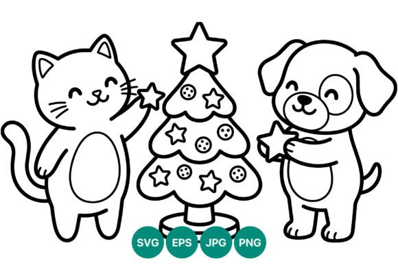 Cat and Dog Decorating Christmas Tree Illustrations Review
