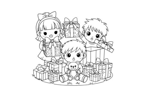 Children Celebrating Christmas with Gift Illustrations Review