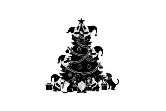 Christmas Tree Silhouette with Cats and