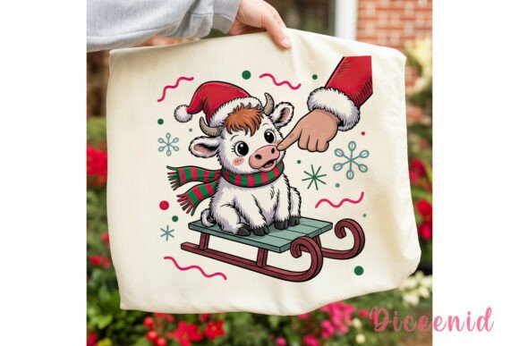 Cute Christmas Cow Sled PNG Clipart for Illustrations