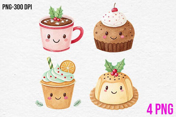Cute Christmas Desserts Clipart PNG in Illustrations