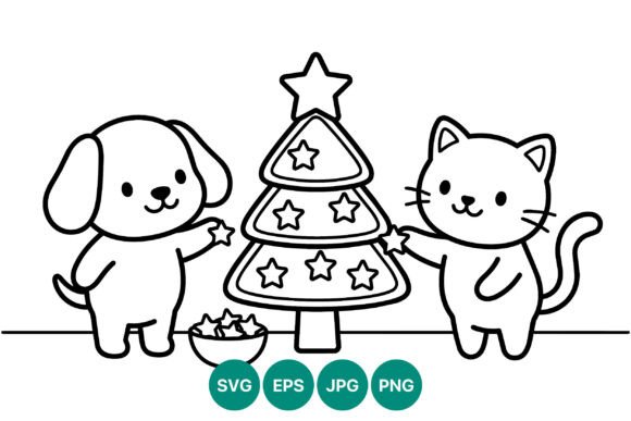 Dog and Cat Decorating Christmas Tree: Illustrations Review