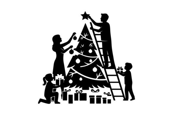 Family Decorating Christmas Tree Silhoue: A Designer’s Review for Seasonal Branding